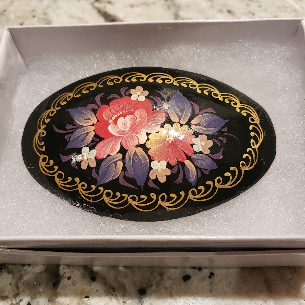 Russian hand painted broach.